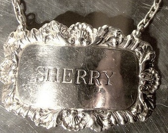 Sterling Silver SHERRY Decanter Label or Bottle tag 1967 SJ Rose