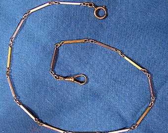 14K Art Deco WATCH CHAIN 1920 White and Yellow Gold Watchchain