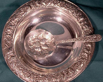 S Kirk Son STERLING Silver REPOUSSE Nut BOWL With Spoon