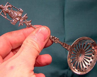 Dutch Sterling Silver Figural Sugar Sifter Spoon 1920s