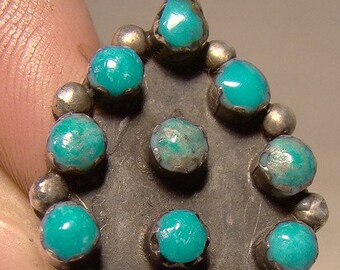 Navajo Sterling Silver Turquoise Ring 1950 12 Gem Stones Size 5-1/4