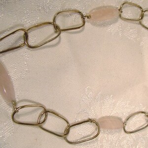 Rose Quartz Sterling Silver Necklace 1980s with 3 Pink Quartz