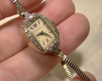 14K HAMILTON White Gold Diamonds Wrist Watch 22 Jewel Movement with 14K Strap