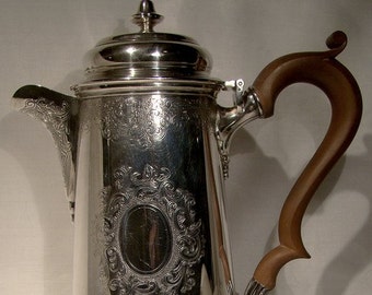 ELLIS BARKER Silver Plate Coffee Pot 1920s Engraved Barker Ellis