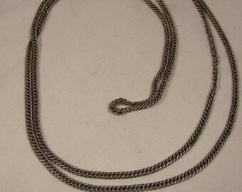 Victorian Sterling Silver Watch or Fan Chain 1840 1860 54 inch Watchchain