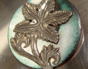 Enamel with Silver Flower Copper Brooch Pin with Signature 1963