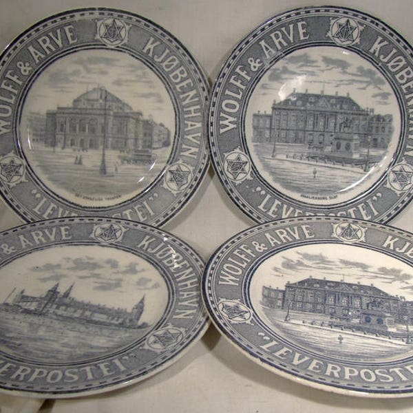 4 Wolff & Arve Leverpostei Advertising Furnival China Side Plates 1920s Liver Paste