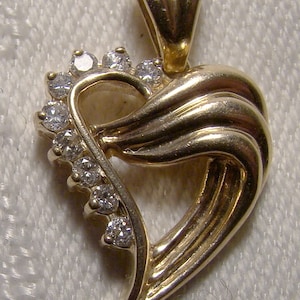 14K Yellow Gold Heart Pendant with Diamonds 1970s