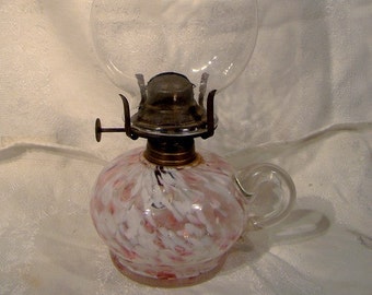 Antique Cranberry Spatter Glass Finger Oil Lamp 1880 Corbell wick