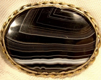 Scottish Black and White Agate Brooch 1860