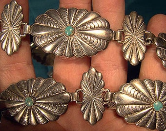 STERLING Silver & TURQUOISE Concha BELT Navajo Southwest 1960s Concho Belt