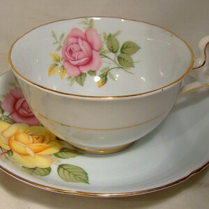 Royal Grafton Roses Tea Cup and Saucer 1950s Pink and Yellow Teacup