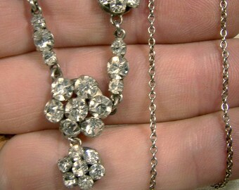 Signed Anthony Sterling Silver Rhinestone Sautoir Necklace 1950s