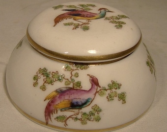 Crown Staffordshire A4670 Dresser or Trinket Box with Pheasants 1920s Hand painted