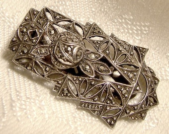 Art Deco Sterling Silver Marcasite EVENING DRESS CLIP 1920s