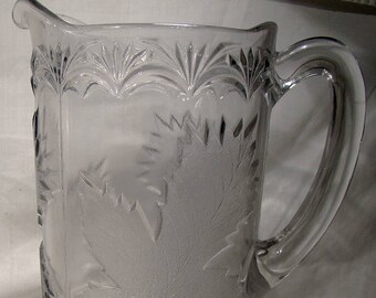 MAPLE LEAF EAPG Canadian Pressed Glass Water Pitcher 1880-1920