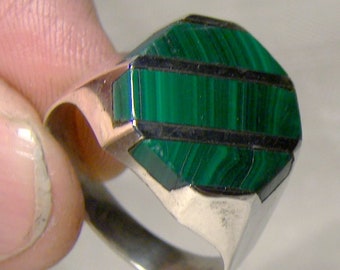 Mexican Sterling Silver Malachite Ring Size 10