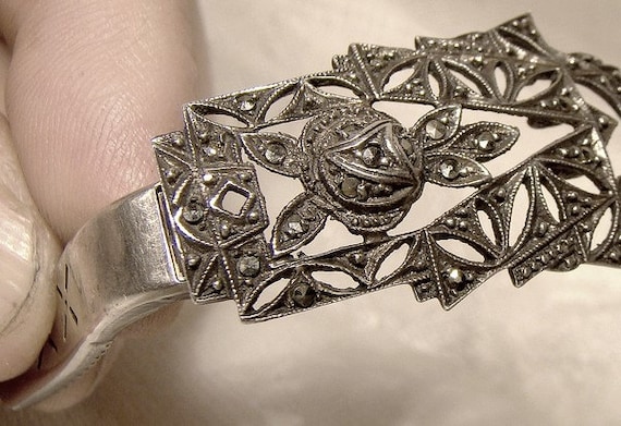 Antique Art Deco Marcasite Pot Metal Dress Clips & Belt Buckle Set As Is Repair Antique Marcasite Dress Clip: Solid Silver Art Deco Style - Etsy main image 3