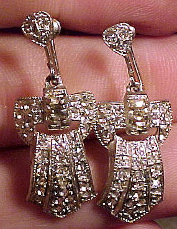 Art Deco Rhinestone Paste Dangly Earrings 1920s