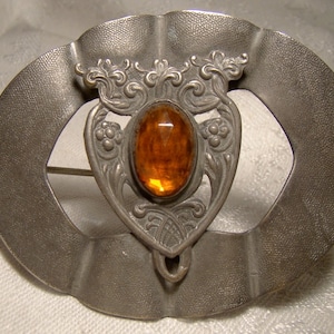 Victorian Large Sash Brooch with Orange Glass Stone 1900