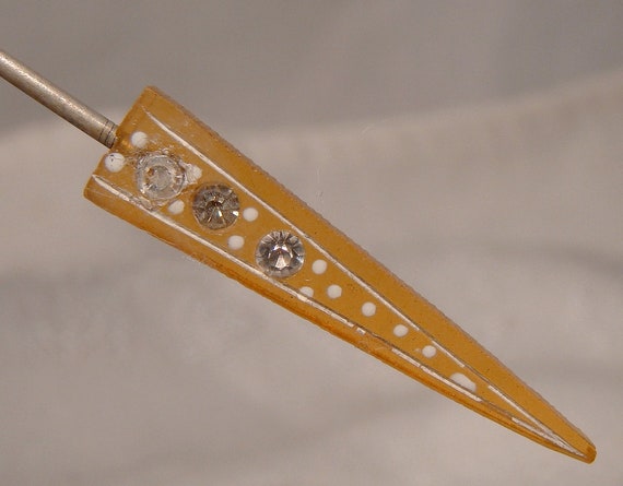 Apple Juice Bakelite and Rhinestones Hatpin or Co… - image 3