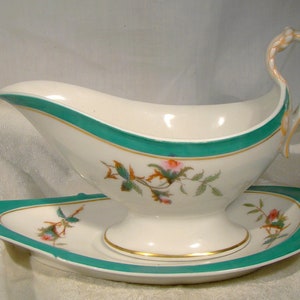 Haviland Limoges Moss Rose Gravy Boat with Underplate 1870s