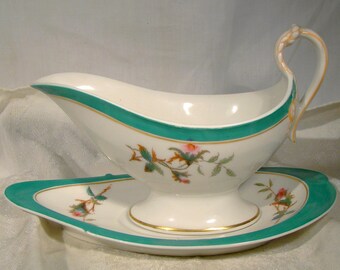 Haviland Limoges Moss Rose Gravy Boat with Underplate 1870s