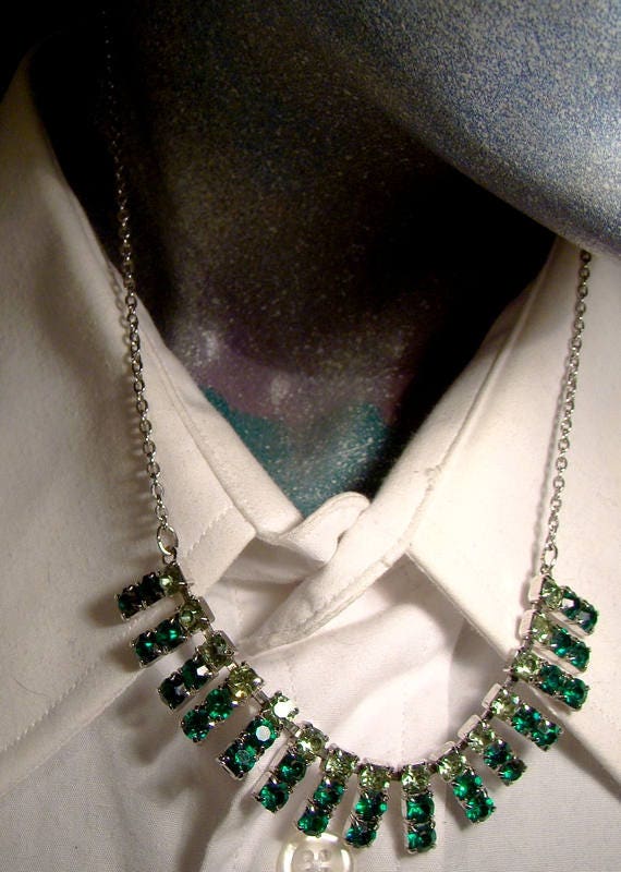 Emerald and Light Green Rhinestone Bib Style Neck… - image 4