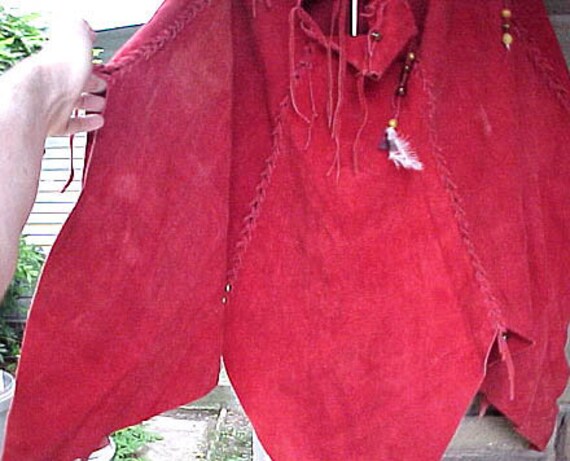 Red Suede 1960s Hippie Skirt Dress - image 2