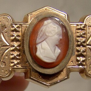 Carved Sardonyx Cameo Rolled Gold Plate RGP Chatelaine Watch Brooch 1870s-1880s