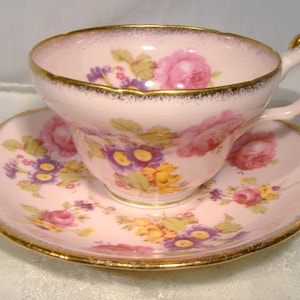 Foley Floral Rose Pink 3961B Tea Cup and Saucer Teacup 1950s