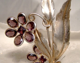 Gilt Sterling Silver Purple Glass Coat Brooch 1930s