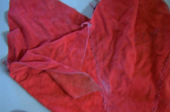 Red Suede 1960s Hippie Skirt Dress - image 8