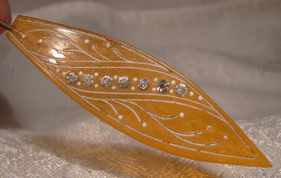 Apple Juice Bakelite and Rhinestones Hatpin or Co… - image 2