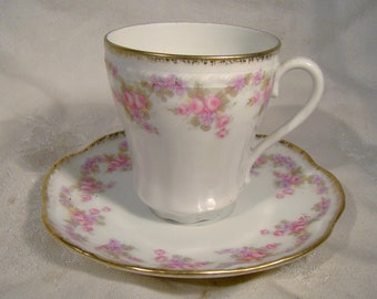 Royal Vienna Bridal Wreath Style Cocoa Cup and Saucer 1910-20