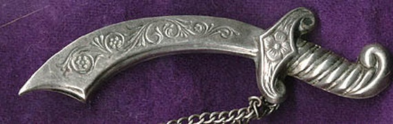 Crown & Sword STERLING SILVER Swag Brooch Pin 193… - image 2