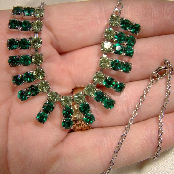Emerald and Light Green Rhinestone Bib Style Neck… - image 3