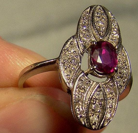 14K White Gold Ruby Diamonds Ring 1940s 14 K Quatrefoil Shape | Etsy