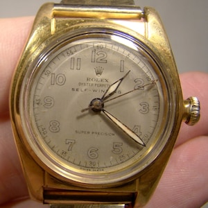 Genuine Rolex Oyster Perpetual Super Precision 645 Chronometer Wrist Watch Cal Bubbleback 1947 Wristwatch with Watch-Box