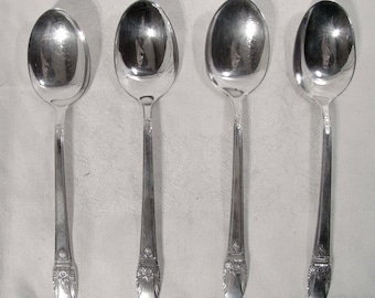 4 Rogers First Love Silver Plated 6-3/4" Dessert or Oval Soup Spoons 1937