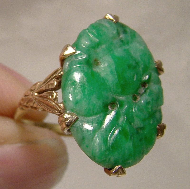 10K Birks Carved Green Jade Ring 1920s Size 5-1/4 Jadeite - Etsy