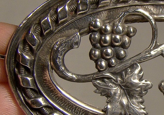 Art Nouveau Antique Silver Plate SASH PIN with Gr… - image 2