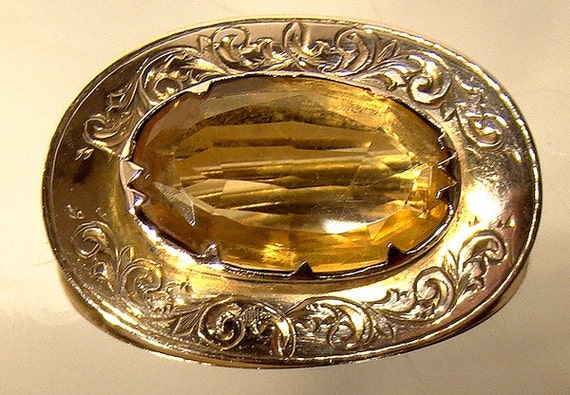 アンティーク 14K シトリン ブローチ 1900 イエローゴールド 美しい