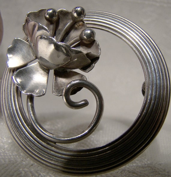 JewelArt Round Sterling Silver Flower Pin Brooch … - image 2