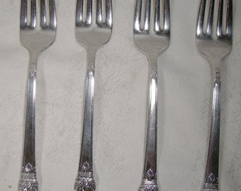 4 Rogers First Love Silver Plated 6-3/4" Salad Forks 1937