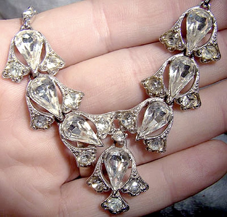 Bogoff Lavaliere Style Rhinestone Necklace 1940s-1950s