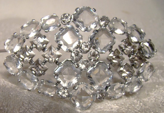 Art Deco Czech Clear Glass and Rhinestone Brooch … - image 1