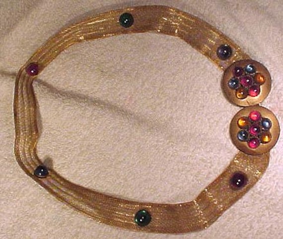 Adjustable Gold Plated Mesh Belt With Colourful Glass  display picture 1