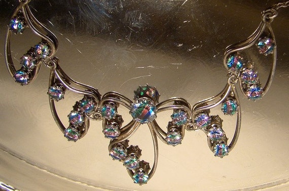 European 835 Silver Art Deco RAINBOW RHINESTONES N