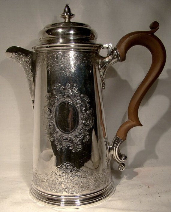 ELLIS BARKER Silver Plate Coffee Pot 1920s Engraved Barker